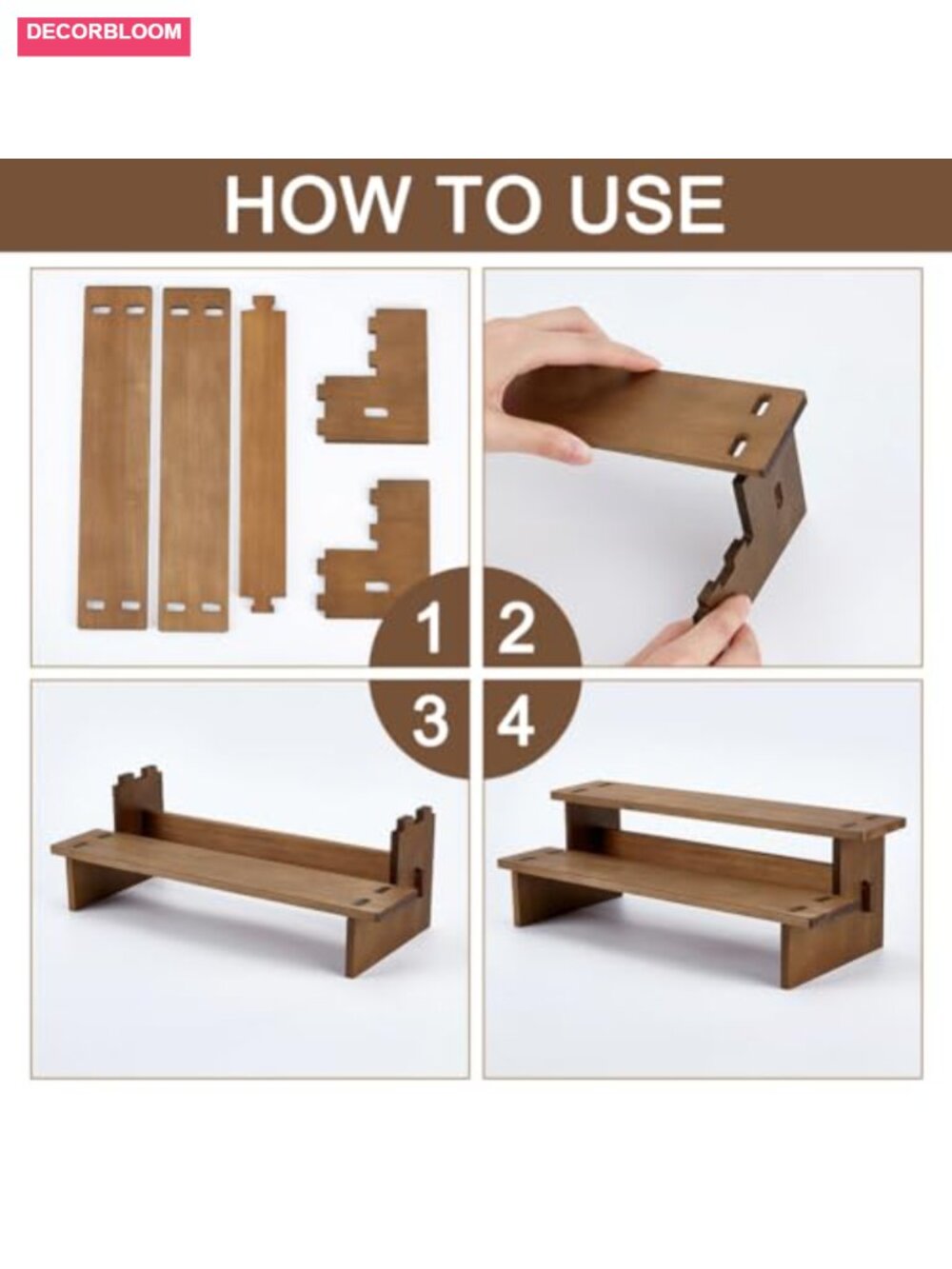 2-Tier Wooden Display Riser Shelf Stepped Tabletop Stand Organizer - Picture 5 of 6